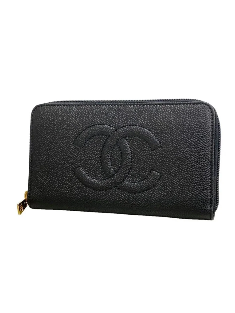 Chanel Wallet Caviar Leather Black Gold